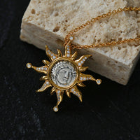 Apollo Silver Coin Necklace Earrings Jewelry Set