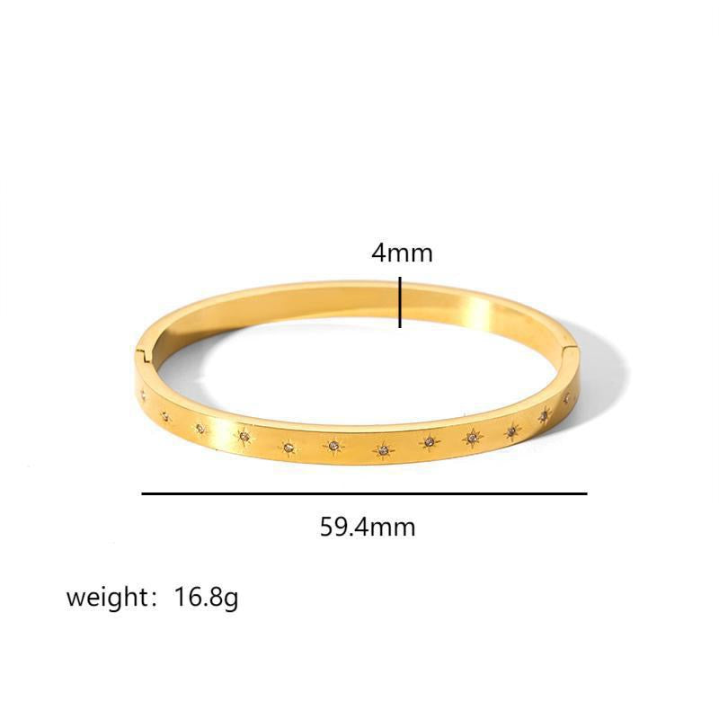 Luxury Star Motif Stainless Steel Bangle –18K Gold Plated