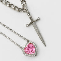 COUPLE HEART & SWORD Matching Necklaces